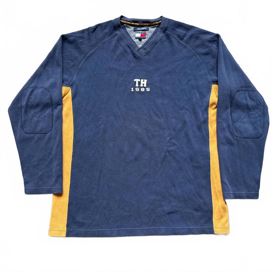 Tommy Hilfiger Blue Navy & Orange Vintage Crewneck With Patches On Elbows [COPY]