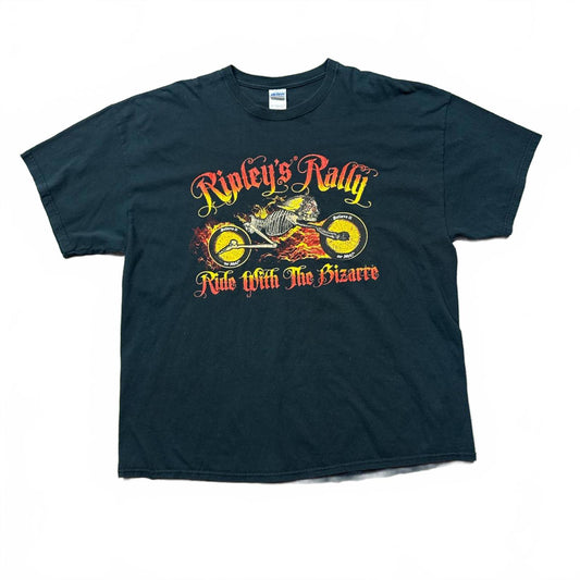 Ripleys Rally Bikers Skull On Motorcycle Flames Y2k T-Shirt [COPY]