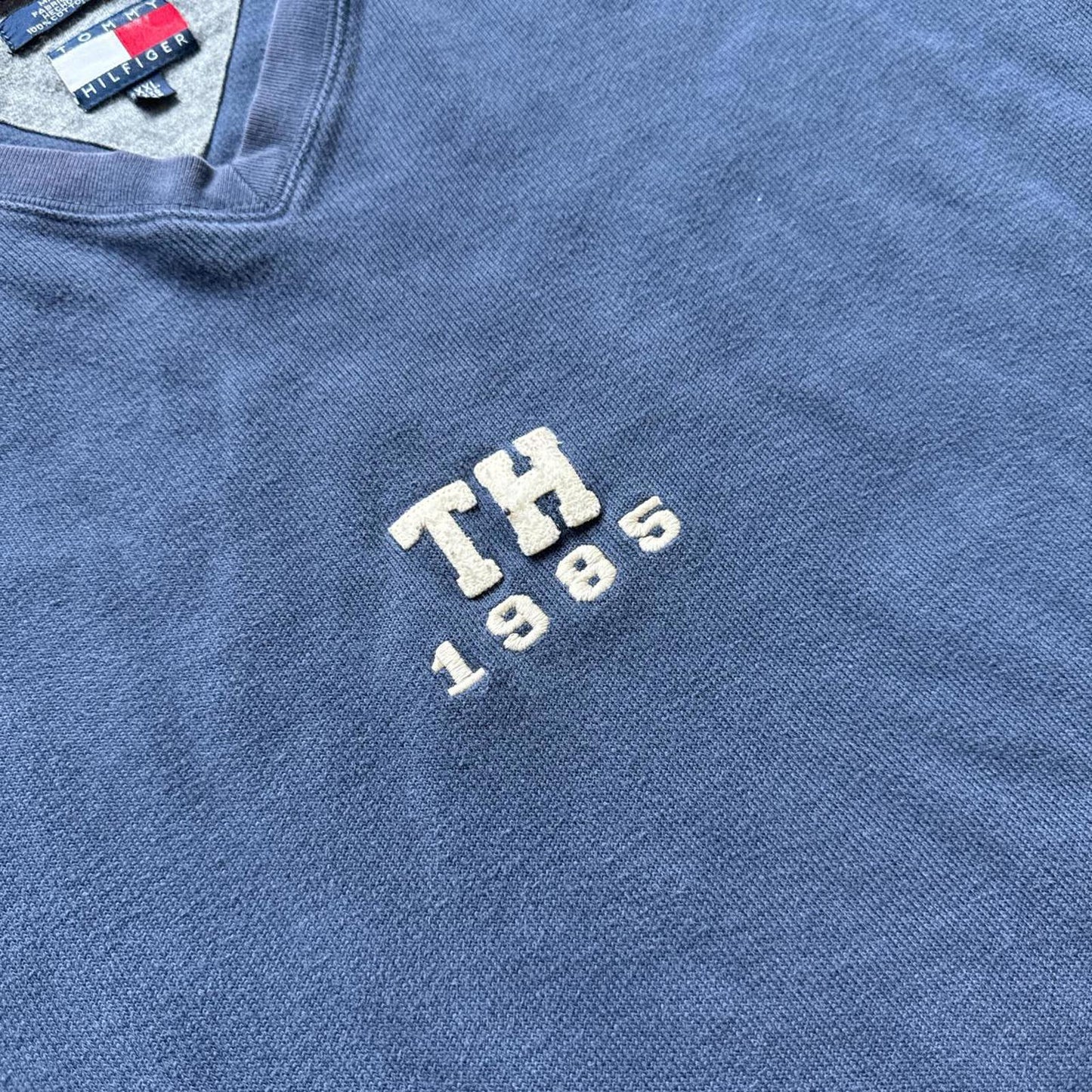 Tommy Hilfiger Blue Navy & Orange Vintage Crewneck With Patches On Elbows [COPY]