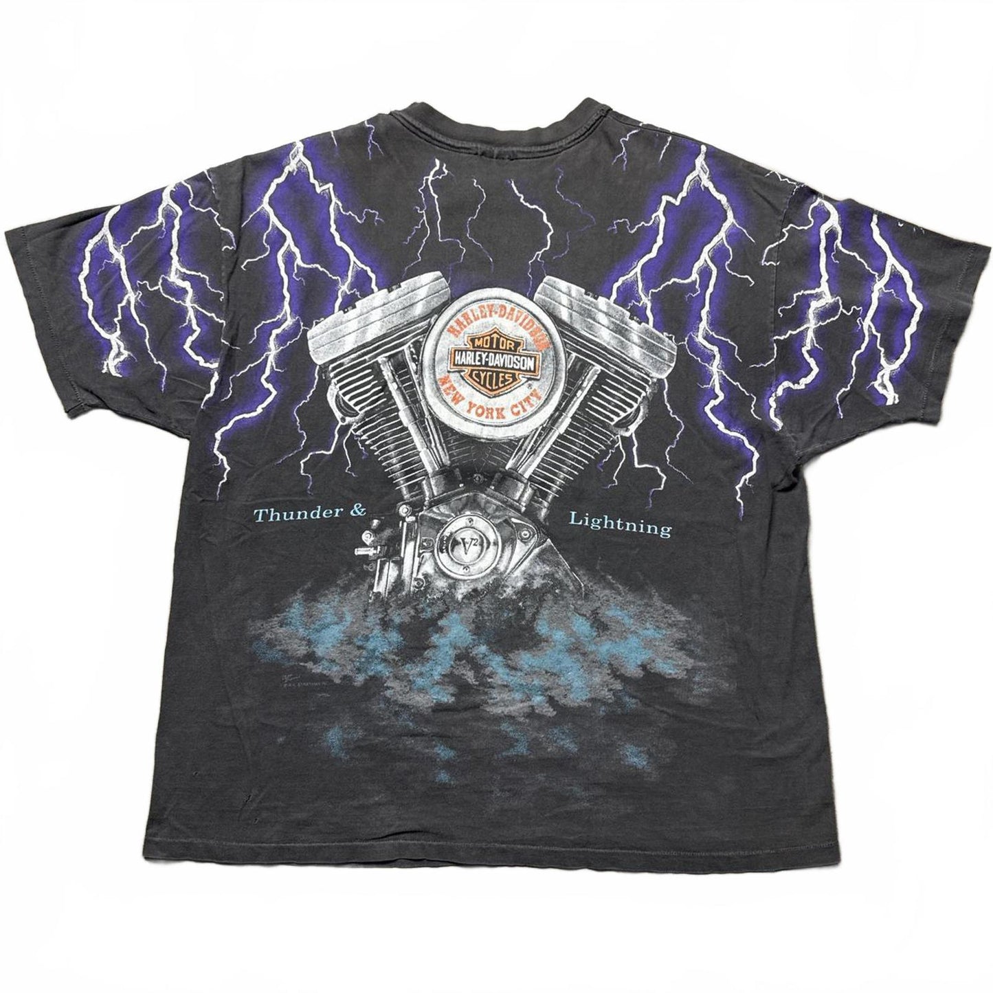 Harley Davidson Thunder Lightning AOP Vintage Faded T-Shirt [COPY]