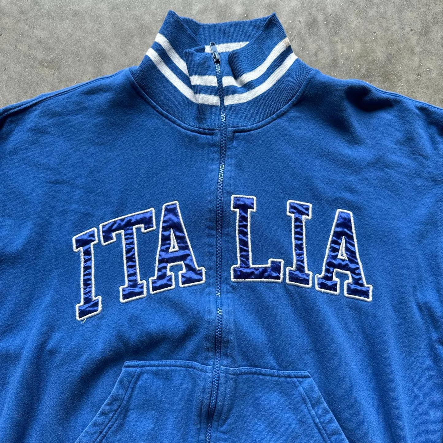 Stylish Italia Blue Zip Up Jacket With Embroidered Details  [COPY]