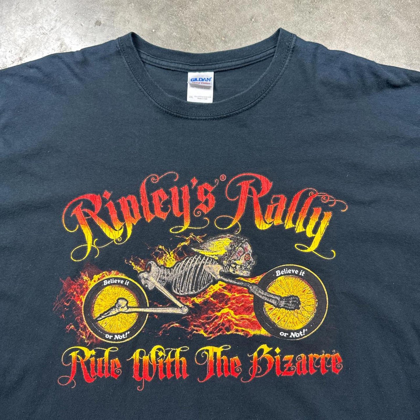 Ripleys Rally Bikers Skull On Motorcycle Flames Y2k T-Shirt [COPY]