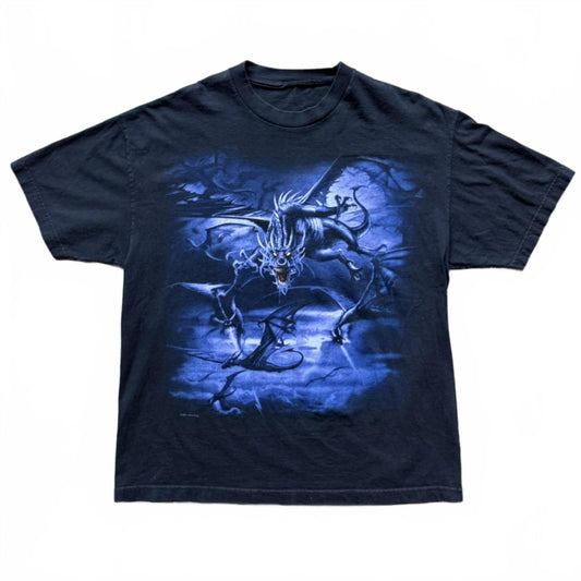 Blue Vintage Y2K “Dragons” Graphic T-shirt [COPY]