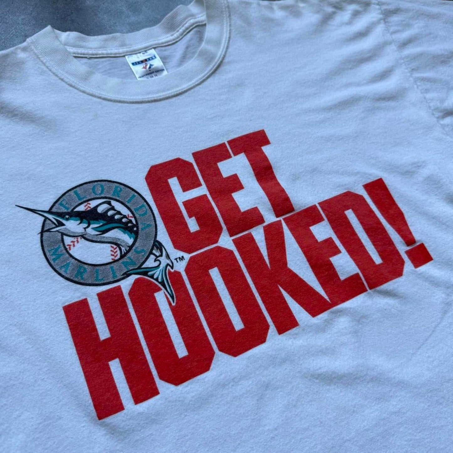MLB Miami Marlins “Get Hooked” Sports Faded Graphic T-shirt  [COPY]