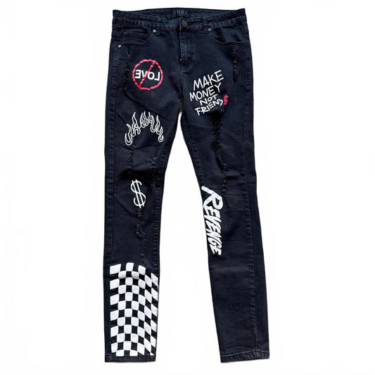 THRT Distressed Denim Screen Printed Graphics Skinny Jeans [COPY]