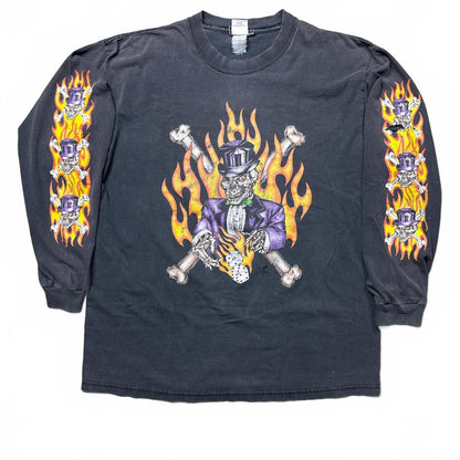 Six Flags Vodoo Skull Faded Flame Long Sleeves 90s T-Shirt [COPY]