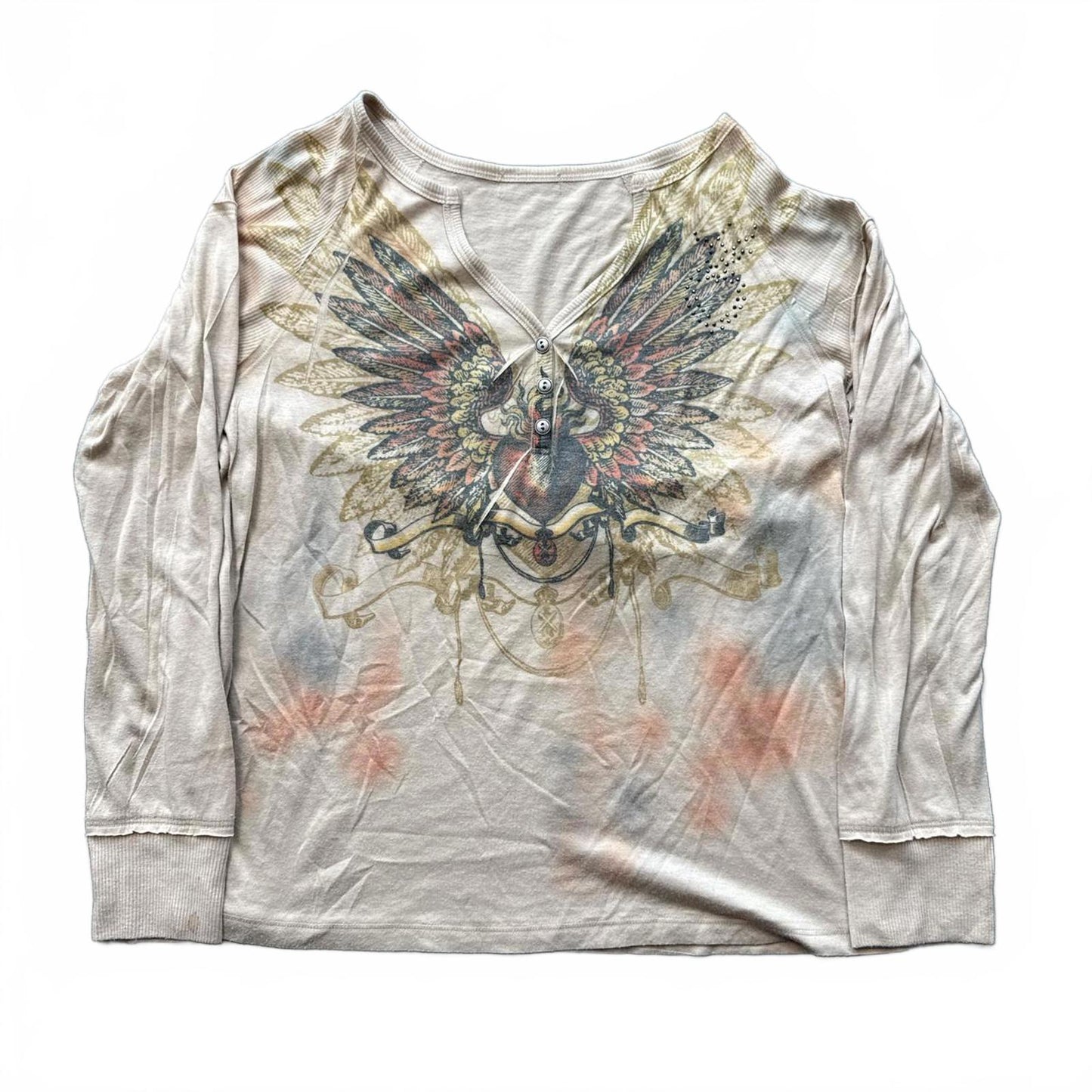 Vintage Y2k Long Sleeve Skull Cross & Wings Design T-Shirt [COPY]