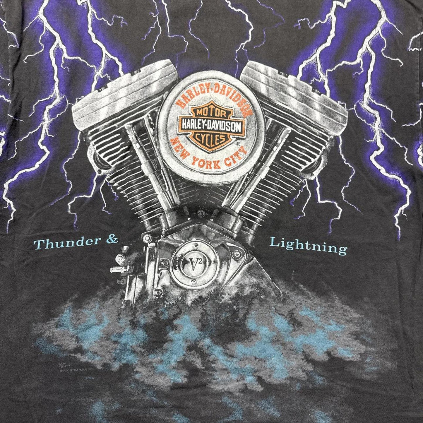 Harley Davidson Thunder Lightning AOP Vintage Faded T-Shirt [COPY]