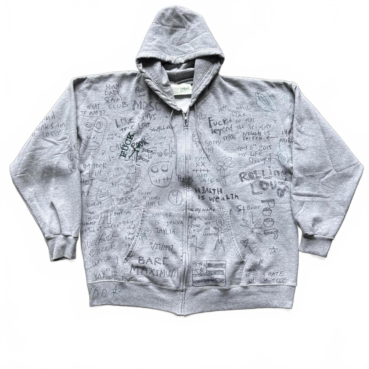 Poor Parker Hoodie Jacket With Hand Written Graffiti Design  [COPY]