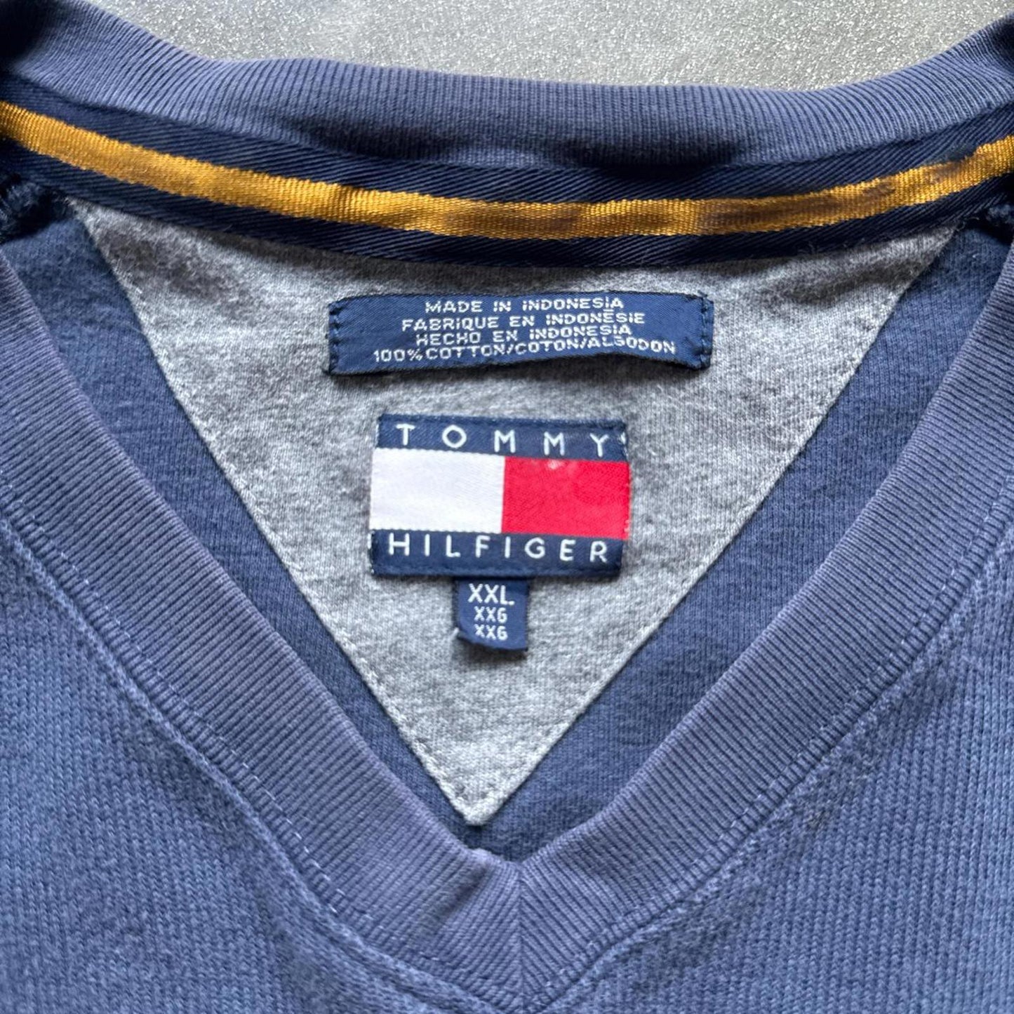 Tommy Hilfiger Blue Navy & Orange Vintage Crewneck With Patches On Elbows [COPY]