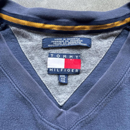 Tommy Hilfiger Blue Navy & Orange Vintage Crewneck With Patches On Elbows [COPY]