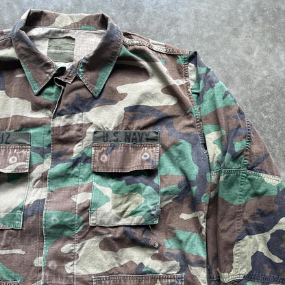 USA Navy Military Camouflage 1990’s Button Up Utility Jacket [COPY]