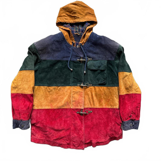 Multi Color Suede Zip Up Jacket Vintage 90’s Hood & Hooks [COPY]