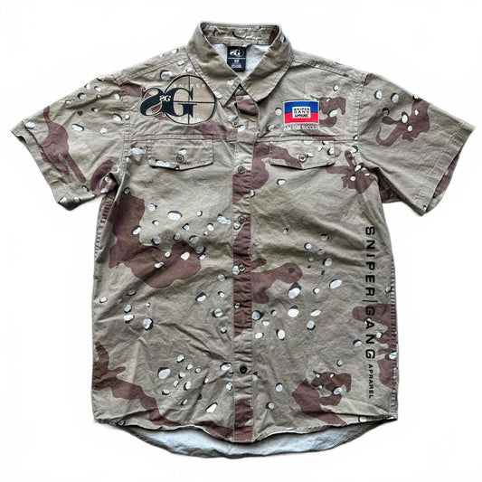 Desert Camo Button-Up Shirt With Sniper Gang Logo  [COPY]