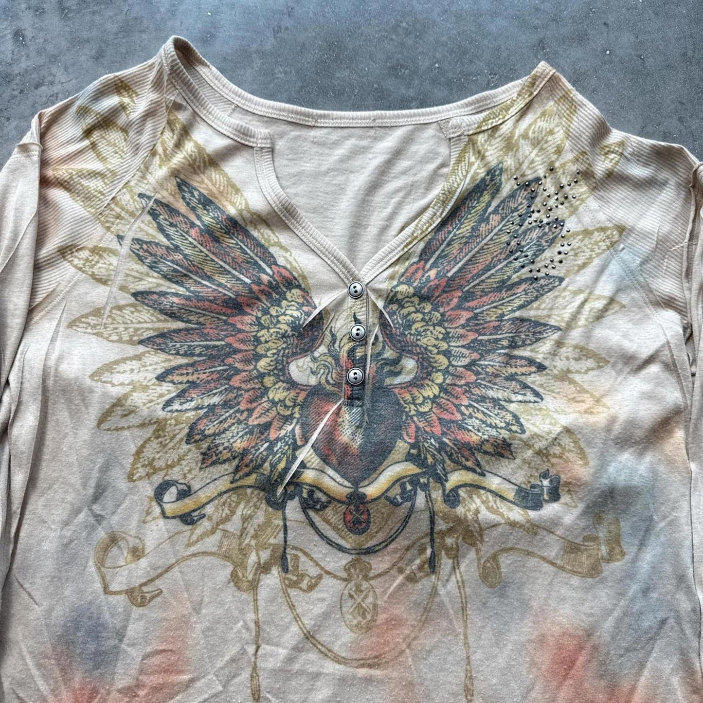 Vintage Y2k Long Sleeve Skull Cross & Wings Design T-Shirt [COPY]