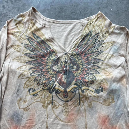 Vintage Y2k Long Sleeve Skull Cross & Wings Design T-Shirt [COPY]