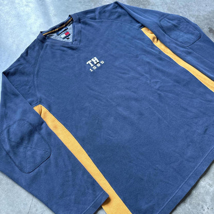 Tommy Hilfiger Blue Navy & Orange Vintage Crewneck With Patches On Elbows [COPY]